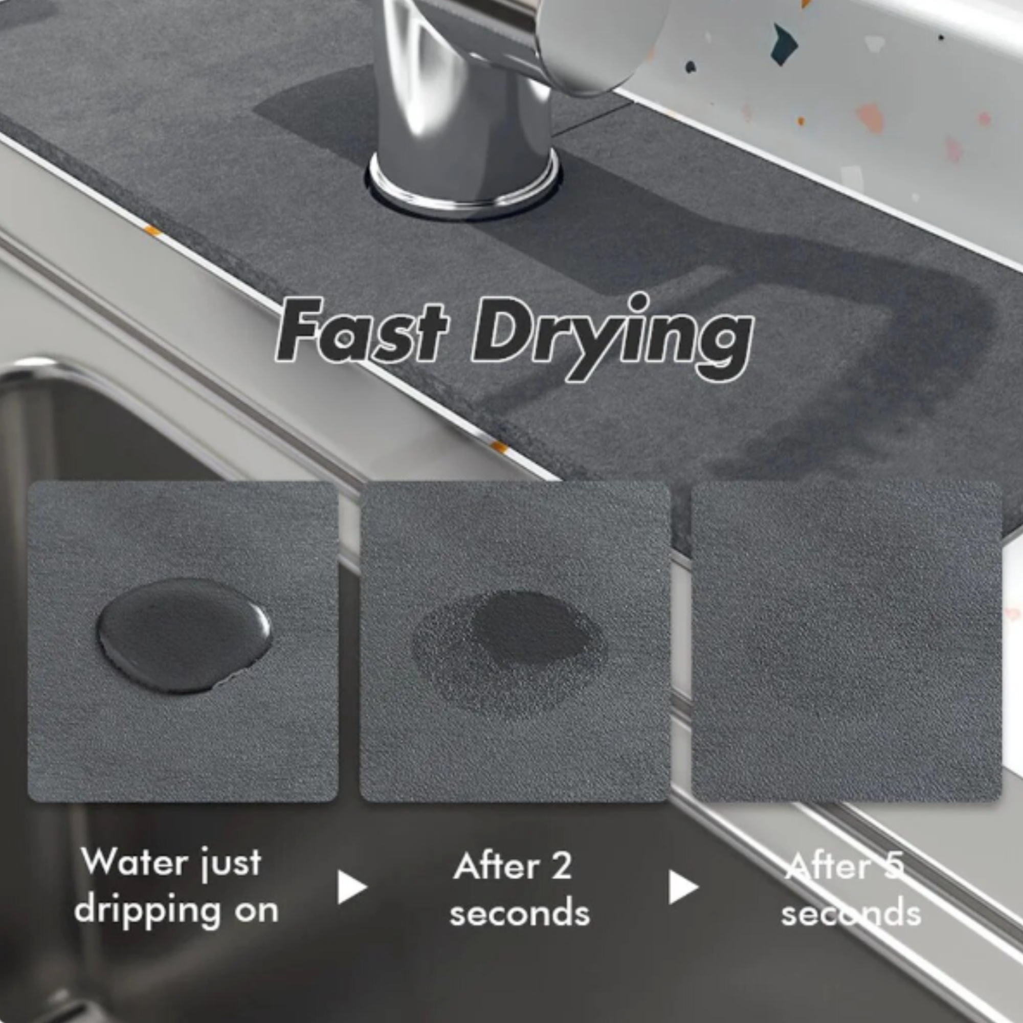 Afbeelding van HSXL - Diatomiet Mat voor Kraan - Gootsteen - Droogmat - Afdruip - Keuken - Kraanmat - Antislip - 38x10CM -