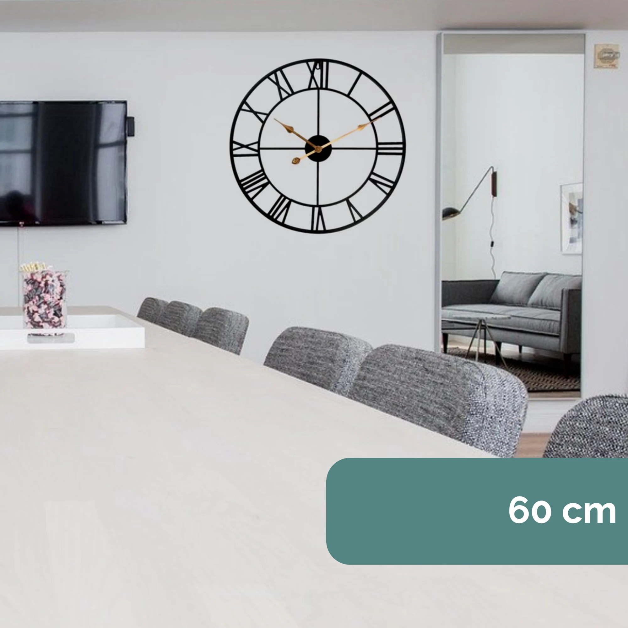 Afbeelding van HSXL - 60cm Grote Stille Wandklok Landelijk en Industrieel uit Zwart en Goud Metaal - Groot - 60 cm - Metalen