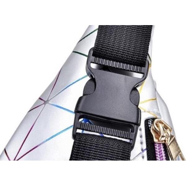 Afbeelding van Stijlvolle Zilveren Fanny Pack - Grote Iridescent Heuptas in Holografisch Zilver voor een Glanzende Look op