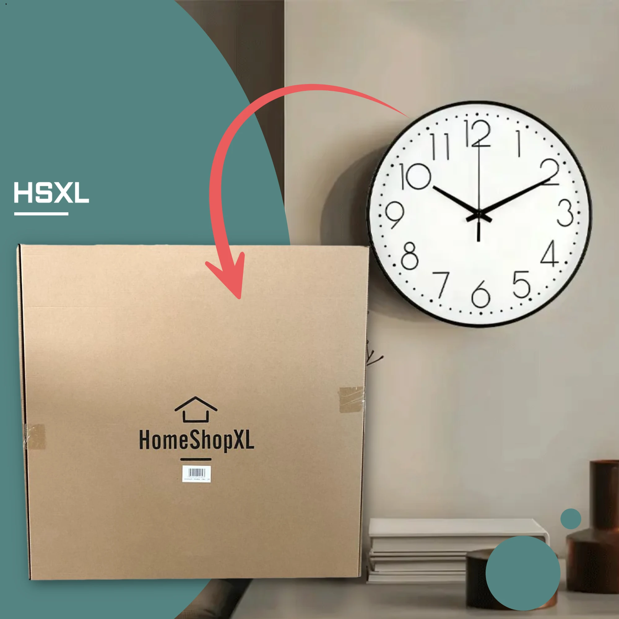 Afbeelding van HSXL - Kleine 30cm Design Wandklok met Stil Quartz Uurwerk - Zwart / Wit - HSM001 - Analoog - Klok Modern -