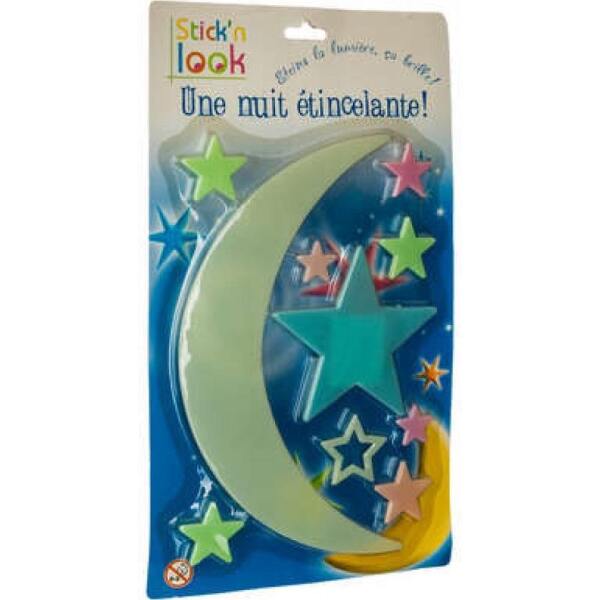 Afbeelding van Glow in the Dark - muursticker - Kinderkamer - Maan met Sterren - incl. Bevestiging stickers - BPK - e377