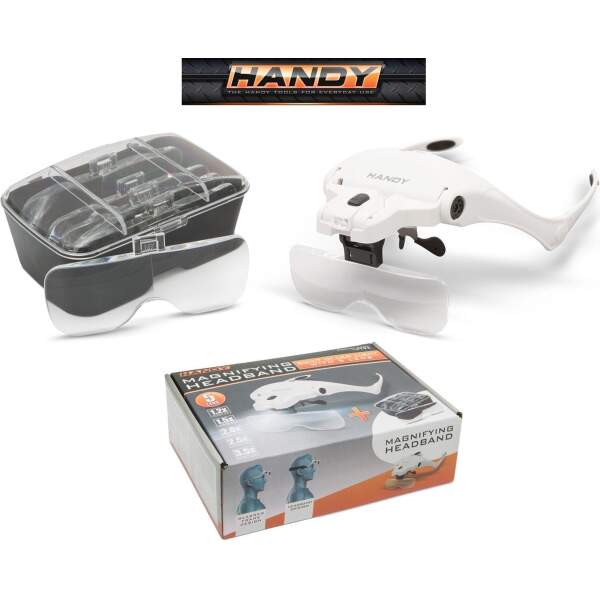 Afbeelding van Handy - Vergrootglas Bril - Loepbril met LED verlichting - met 5 lenzen - met Elastische band én Brilframe -