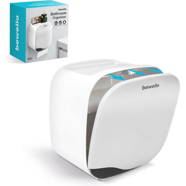 Afbeelding van Bewello® - WC Rolhouder - Toiletrolhouder - Zelfklevend WC Kastje - Wit met Grijs - 200 x 130 x 205 mm -