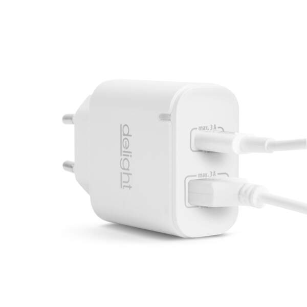 Afbeelding van Dubbele USB Stekker Oplader met 2 poorten PD20W - Wit - Snellader - USB A & USB C Lader - Oplaadblok -