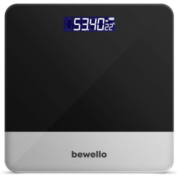 Afbeelding van Bewello - Weegschalen - Weegschaal Personenweegschaal Digitaal - Gehard Glas - Zwart met Zilver - max. 180KG