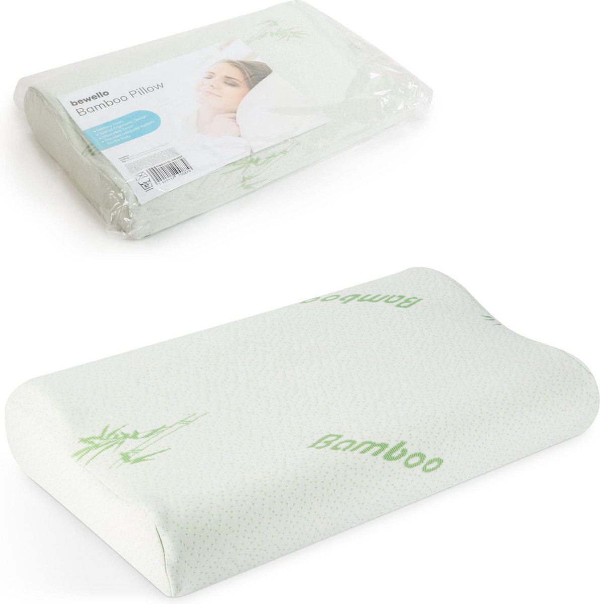 Afbeelding van Bewello® - Ergonomisch Hoofdkussen tegen Nekklachten - Kussen 50x30CM - met Hoes - Ergonomisch Traagschuim