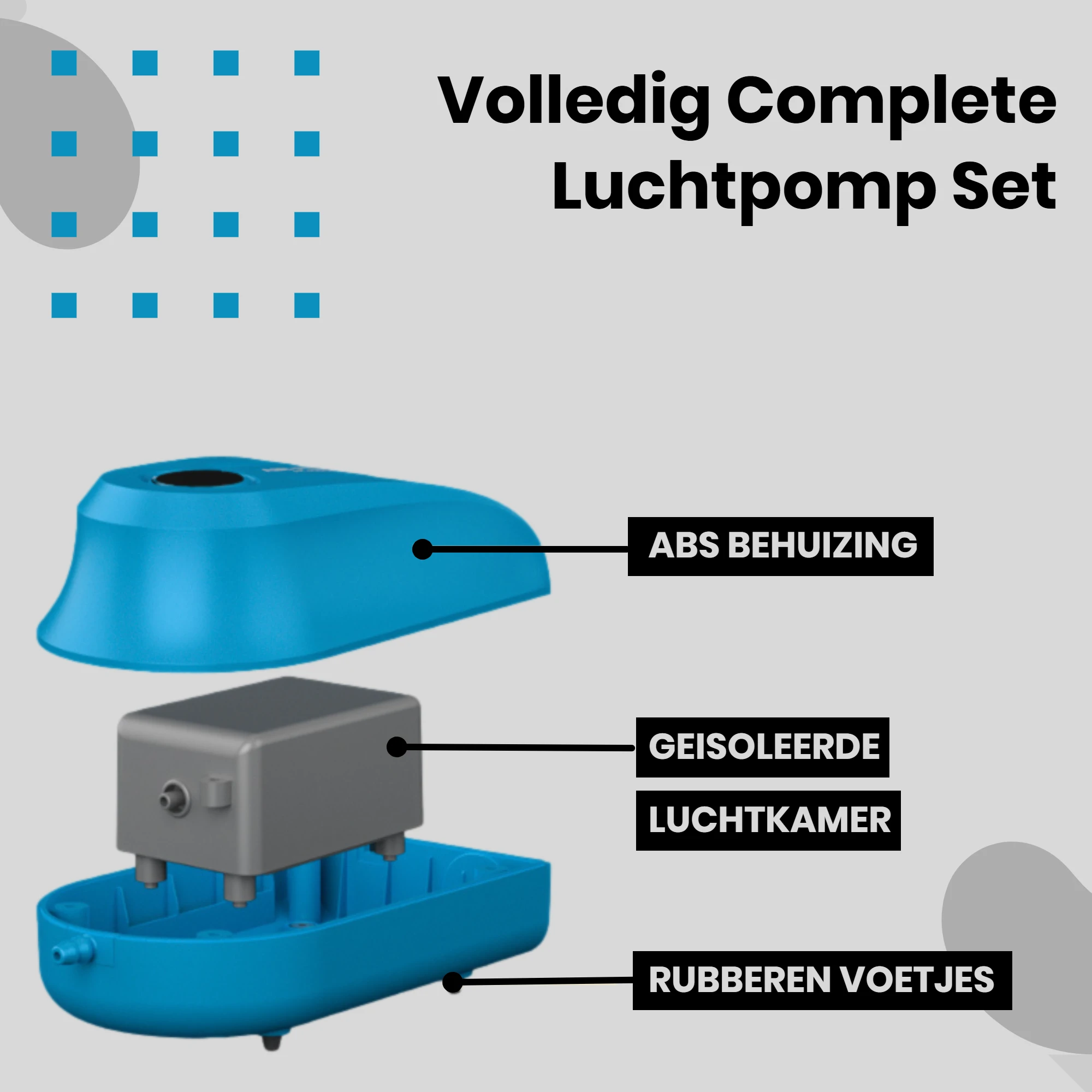 Afbeelding van Aquarium Luchtpomp met Luchtsteen Set - Zuurstof Pomp Netstroom - 6W - 360L/uur (traploos verstelbaar met