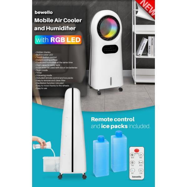 Afbeelding van Bewello® - Aircooler / Mobiele Airco Ventilator met RGB licht- Luchtkoeler met Koelelementen en