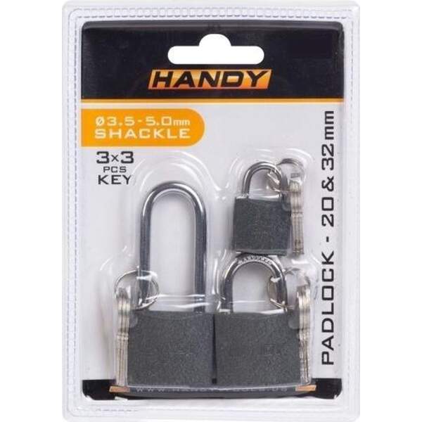 Afbeelding van Handy - Hangslot met Sleutel set van 3 - 20MM & 32MM & 32MM - Hangsloten - Gehard staal - incl. 3