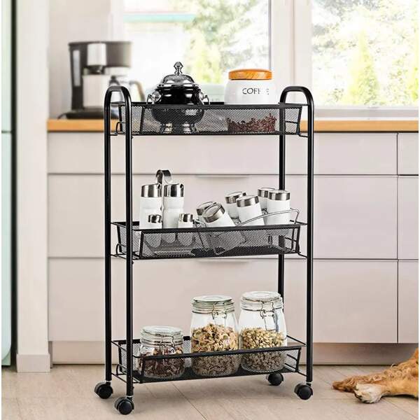 Afbeelding van Keukentrolley op wieltjes - Trolley Serveerwagen - Keukentrolley - 3 lagen - Zwart - 44x26x64 cm - f1d8 5ecb