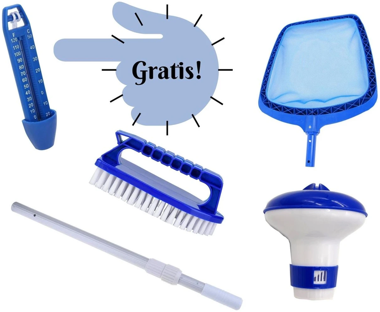 Afbeelding van Complete Zwembad Onderhoud Set Starter - (met 100cm steel) - Schoonmaakset - Schepnet - Chloordrijver -