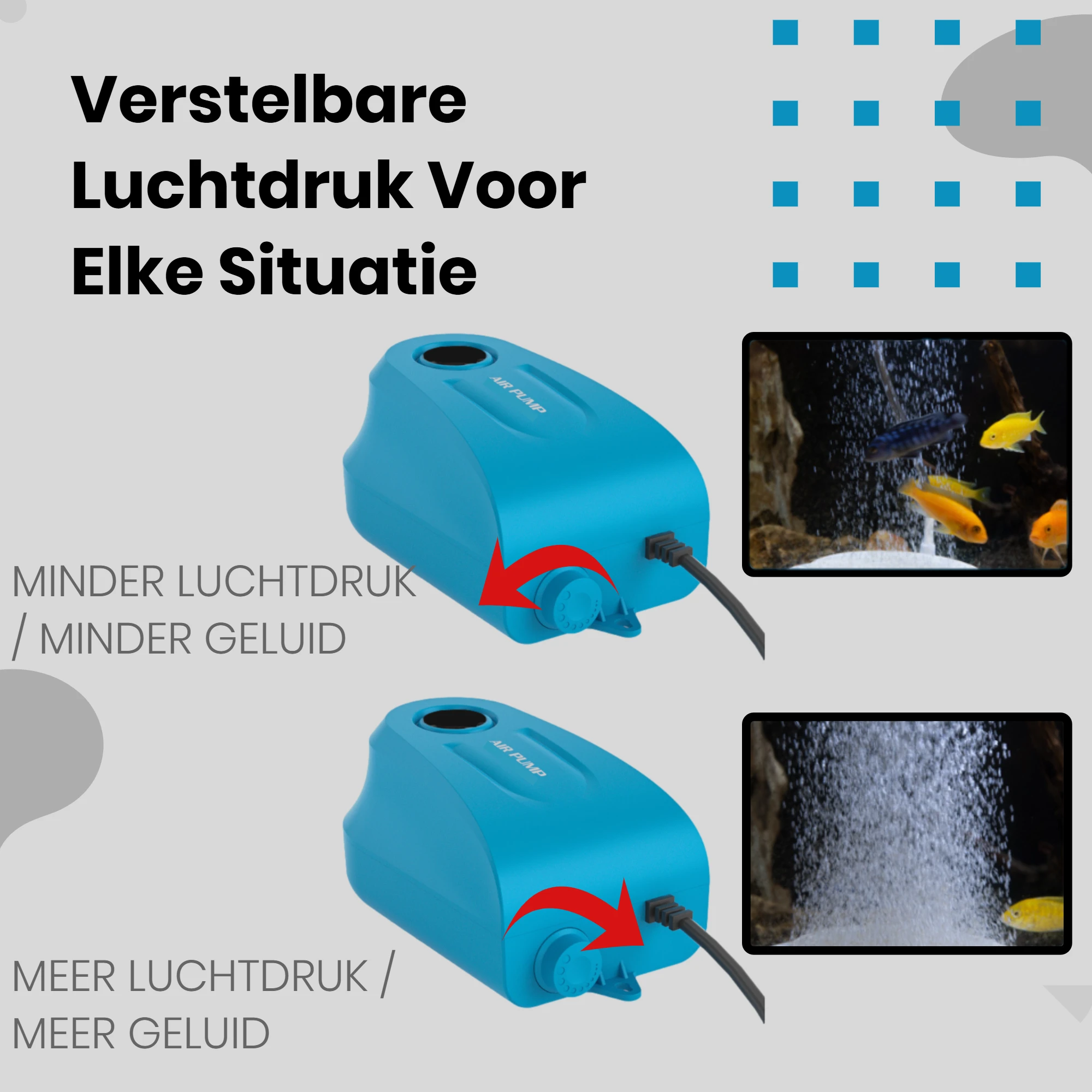 Afbeelding van Aquarium Luchtpomp met Luchtsteen Set - Zuurstof Pomp Netstroom - 6W - 360L/uur (traploos verstelbaar met