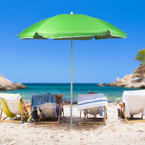 Afbeelding van Strandparasol 155 x Ø135 cm - Parasol Groen - met UV bescherming 40+ - Makkelijk meenemen - f839 956f 47eb