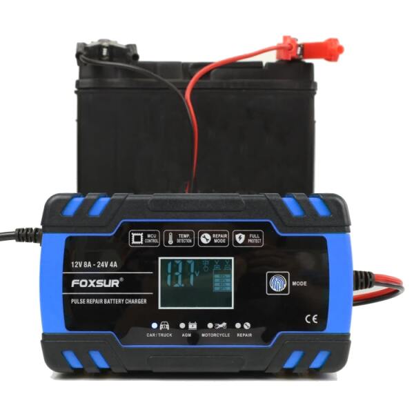 Afbeelding van FOXSUR - Acculader - Druppellader - voor 12v & 24v! - Geschikt voor Motor Auto Scooter Vrachtwagen Boot
