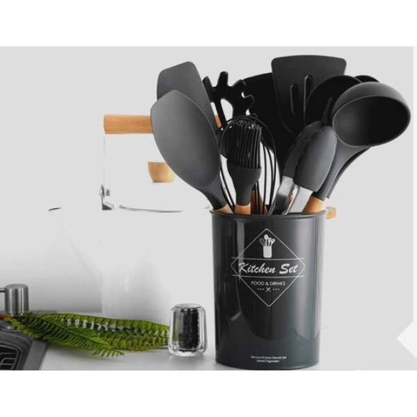 Afbeelding van Keukengerei Set met Houder 12 delig - Hittebestendig / BPA Vrij / Siliconen - Keuken Gerei - ff12 352c 4fbd