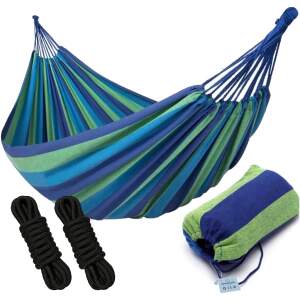 Afbeelding van HSXL Dubbele Hangmat Blauw met Touwen - 1 of 2 Persoons - Lig Oppervlak 190x150cm - Lengte 260cm - ffa3 c05a