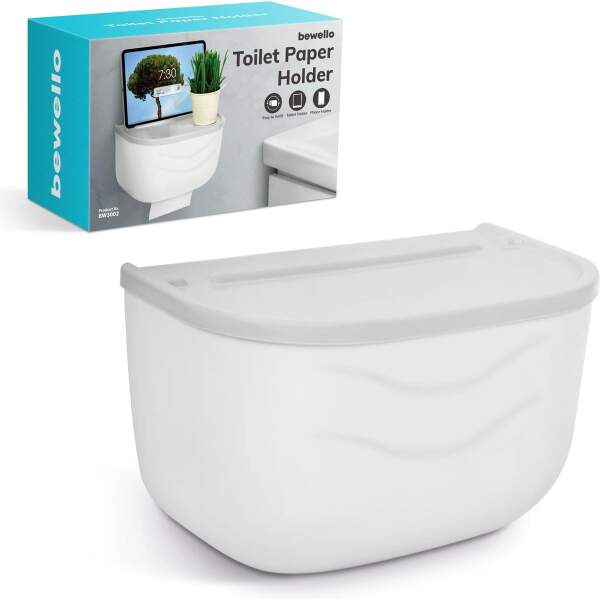 Afbeelding van Bewello® - WC Rolhouder - Toiletrolhouder - Zelfklevend WC Kastje - Wit met Grijs - 210 x 135 x 135 mm -