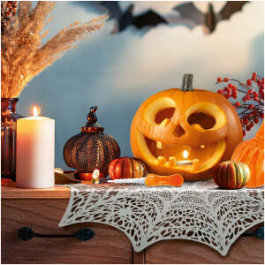 Afbeelding van Halloween decoratie - spinnenweb placemat - zilver - Ø37 cm - kunststof 1 Stuks [56576] - 01 56576 web
