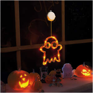 Afbeelding van Verlichte Halloween-decoratie, spook, zuignap, 12 LED, 20 x 18,5 cm, 3 x AAA 1 Stuks [56588A] - 01 56588A