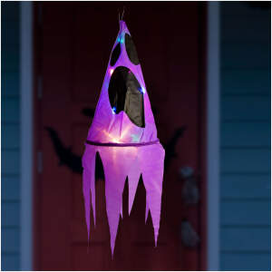 Afbeelding van Halloween verlichtingsdecoratie - spook - paars - 10 kleuren LED's - ophangbaar - 2 x 2032 - 75x20 cm 1