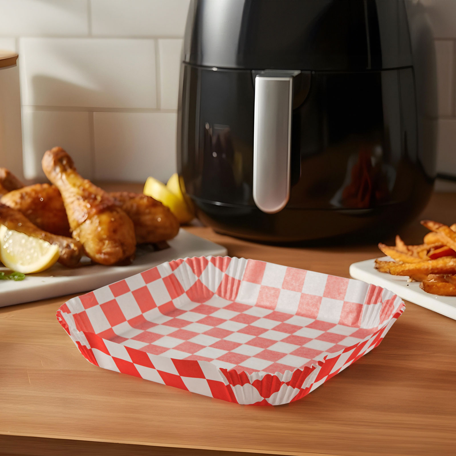 Afbeelding van Bakpapier voor de airfryer - voor olievrij koken - geruit, vierkant - 20 cm - 50 stuks / pak 1 Stuks
