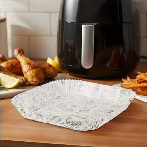 Afbeelding van Bakpapier voor de airfryer - voor olievrij koken - met patroon, vierkant - 23 cm - 50 stuks / pak 1 Stuks