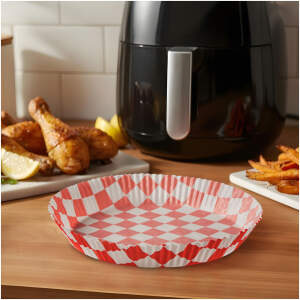Afbeelding van Bakpapier voor de airfryer - voor olievrij koken - geruit, rond - 20 cm - 50 stuks / pak 1 Stuks [BW1032A] -