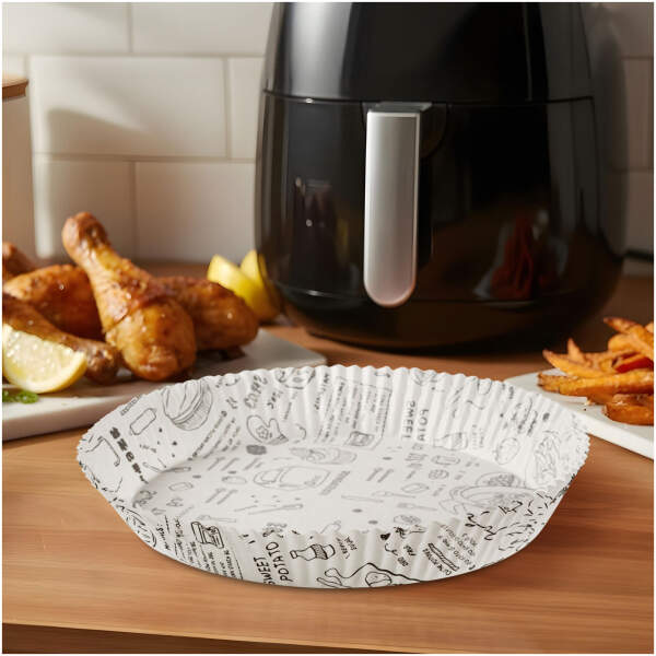 Afbeelding van Bakpapier voor de airfryer - voor olievrij koken - met patroon, rond - 23 cm - 50 stuks / pak 1 Stuks