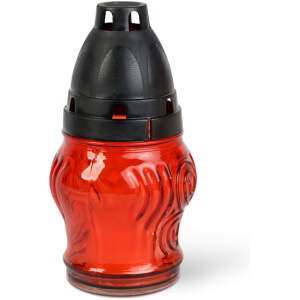 Afbeelding van Glazen waxinelichthouder met kunststof dop, Glaskleur: rood, Dopkleur: zwart - 14 cm 10 Stuks [TW1013] - 01