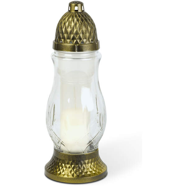 Afbeelding van Glazen kaars met kunststof kap, glaskleur: wit, kapkleur: zwart-goud antiek - 28 cm 6 Stuks [TW1017] - 01