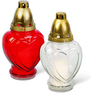 Afbeelding van Glazen kaars HARTvorm met kunststof dop, rood-wit - 21,7 cm 8 Stuks [TW1018] - 01 TW1018 web