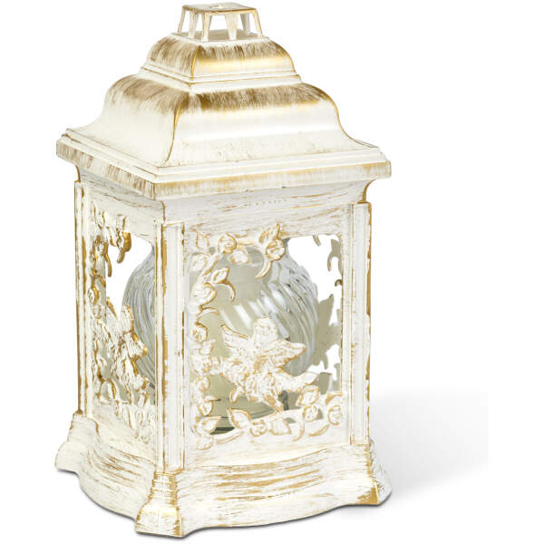 Afbeelding van Kathedraalkaars van kunststof met engelmotief, met binnenkaars van glas, kleur wit met antiek goud 6 Stuks