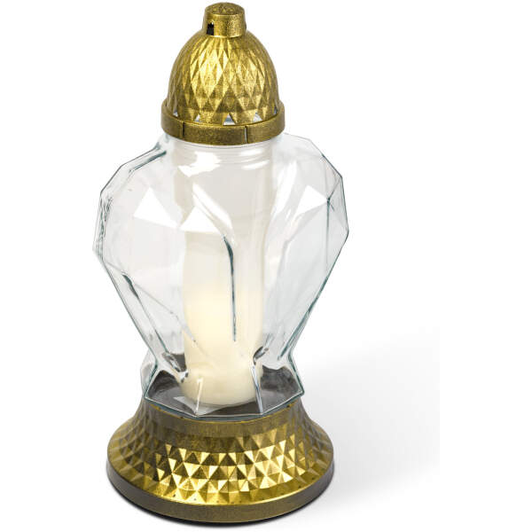 Afbeelding van Grafkaars van glas met kunststof kapje, Glaskleur: wit, Kapjekleur: zwart met antiek goud -31 cm 6 Stuks