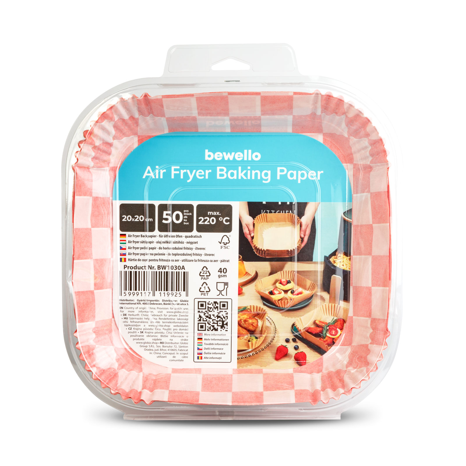Afbeelding van Bakpapier voor de airfryer - voor olievrij koken - geruit, vierkant - 20 cm - 50 stuks / pak 1 Stuks