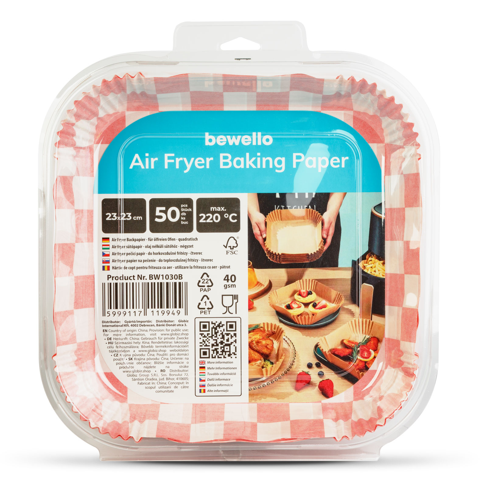 Afbeelding van Bakpapier voor de airfryer - voor olievrij koken - geruit, vierkant - 23 cm - 50 stuks / pak 1 Stuks