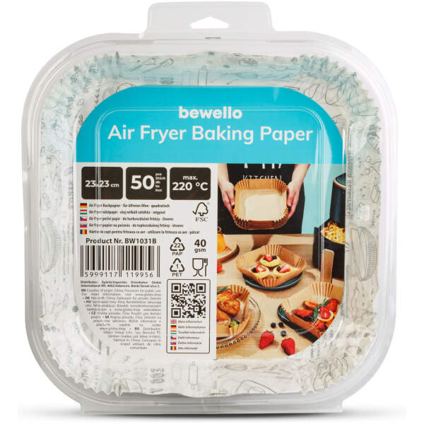 Afbeelding van Bakpapier voor de airfryer - voor olievrij koken - met patroon, vierkant - 23 cm - 50 stuks / pak 1 Stuks