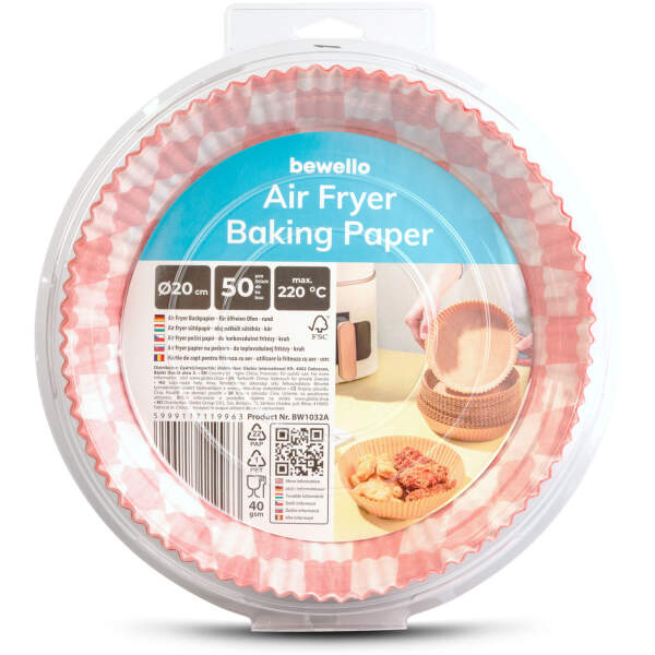 Afbeelding van Bakpapier voor de airfryer - voor olievrij koken - geruit, rond - 20 cm - 50 stuks / pak 1 Stuks [BW1032A] -