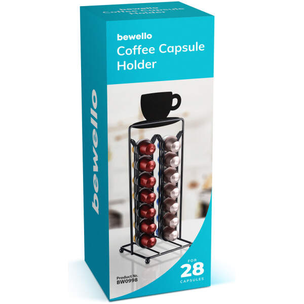 Afbeelding van Metalen koffiecapsulehouder – voor 28 Nespresso-capsules – 125 x 115 x 340 mm – matzwart 1 Stuks