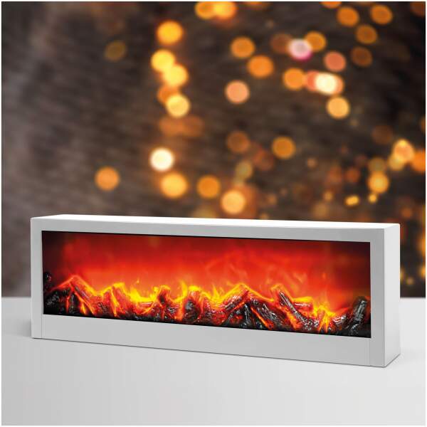 Afbeelding van Bewello - Mobiele Elektrische Sfeerhaard voor op een schouw of tafel - WIT - Open Haard met LED-vlameffect -