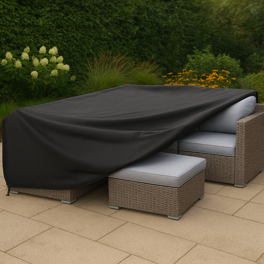 Afbeelding van Tuinset Beschermhoes Waterdicht met Trekkoord - Premium - 242 x 160 x 100 - Zwart - hoes Tuinmeubel -