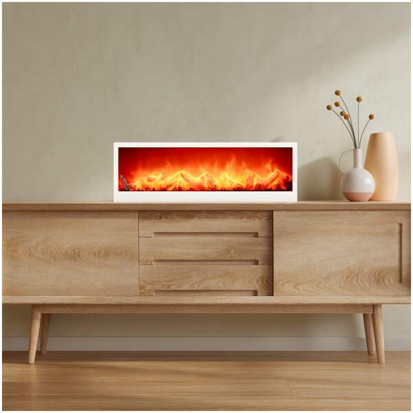 Afbeelding van Bewello - Mobiele Elektrische Sfeerhaard voor op een schouw of tafel - WIT - Open Haard met LED-vlameffect -