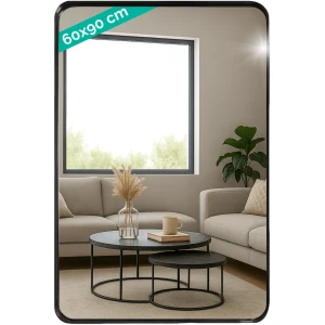 Afbeelding van Rechthoekige passpiegel Spiegel Wandspiegel 60 x 90 cm met zwarte rand