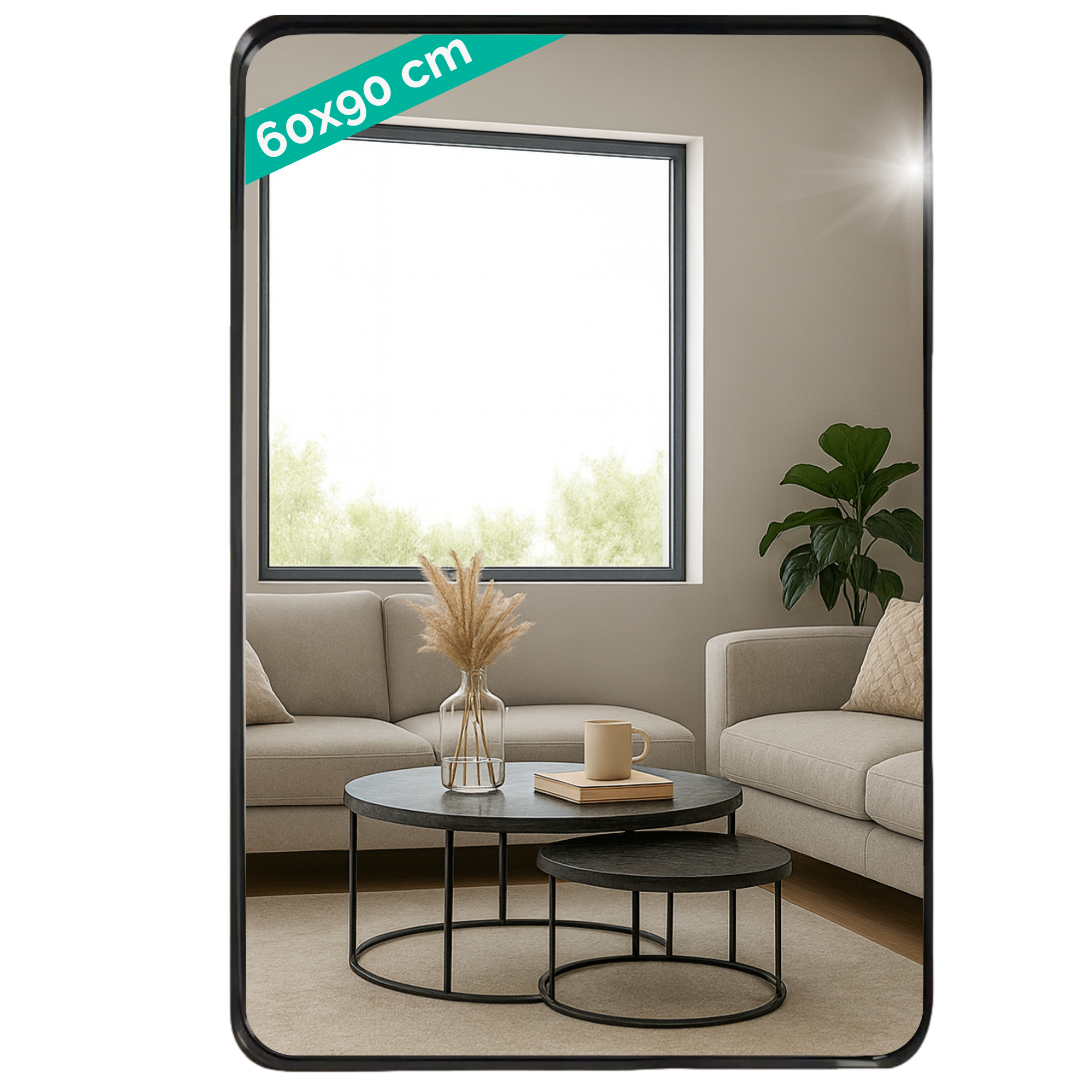 Afbeelding van Rechthoekige passpiegel Spiegel Wandspiegel 60 x 90 cm met zwarte rand