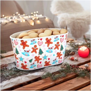 Afbeelding van Kerst metalen mand - peperkoekpatroon - 19 x 11,5 x 9,5 1 Stuks [59722A] - 01 59722A web