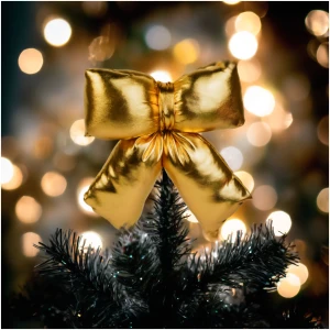 Afbeelding van Strikdecoratie - glinsterend goud - 21 x 19 cm 1 Stuks [59745A] - 01 59745A web