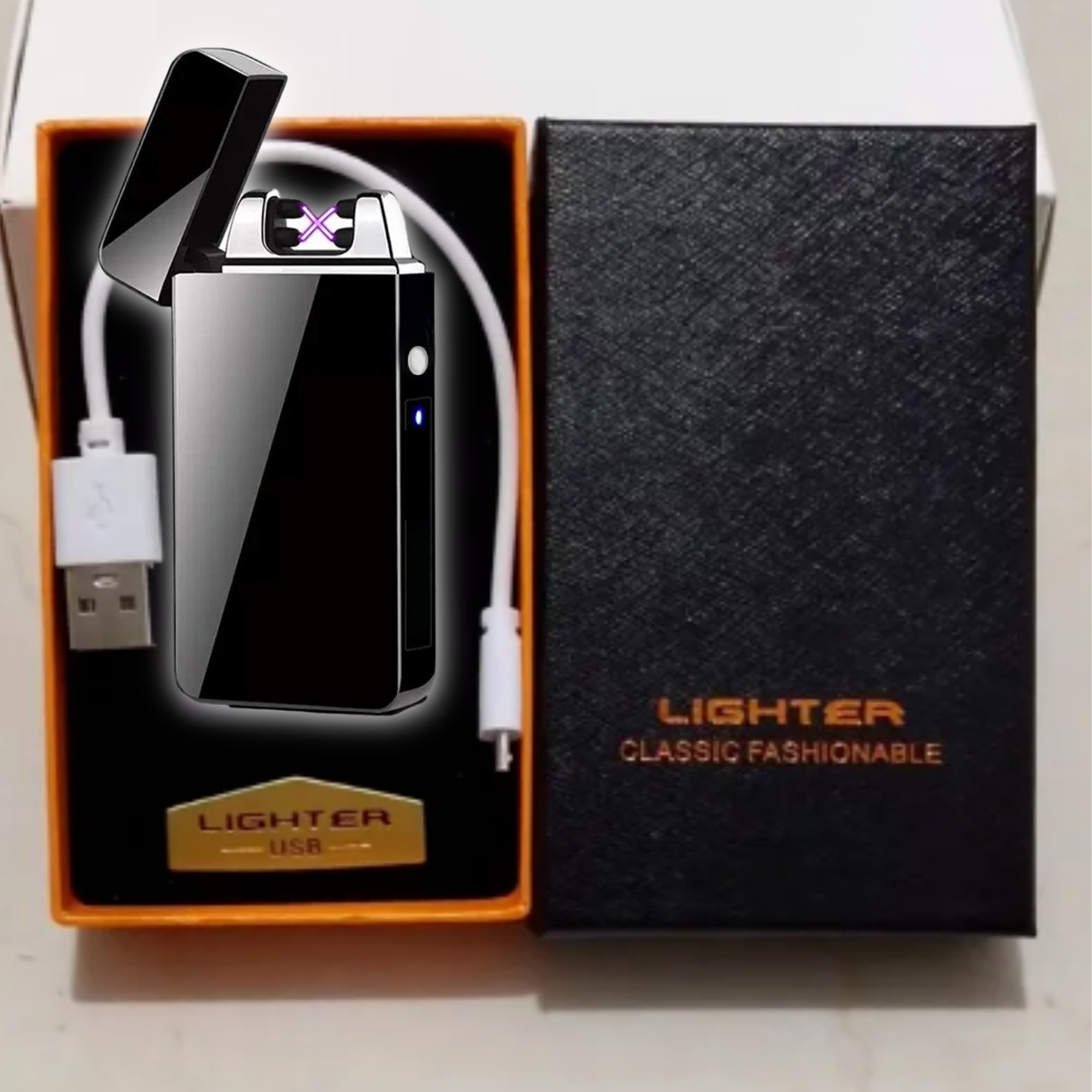 Afbeelding van Luxe Oplaadbare Elektrische Plasma Aansteker in Gift Verpakking - USB oplaadbaar - incl. USB kabel - Zwart -