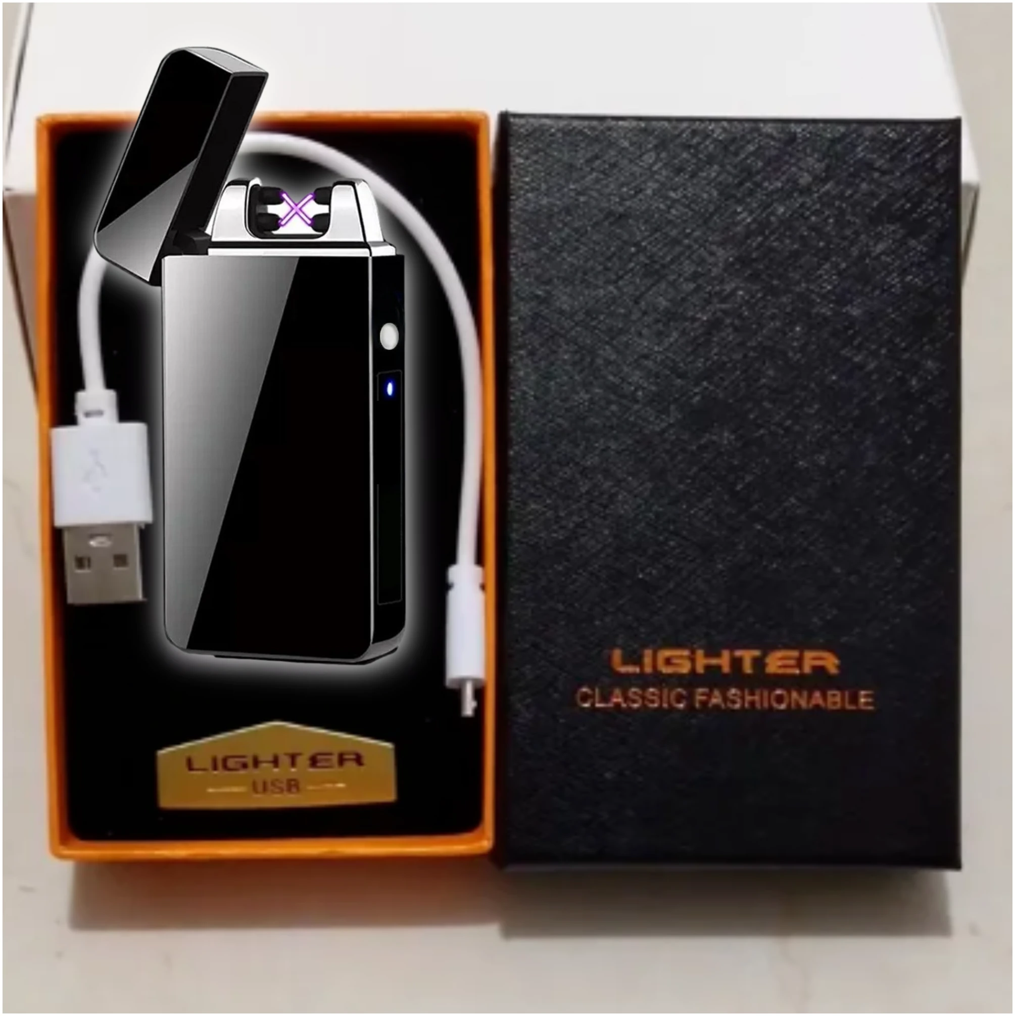 Afbeelding van Luxe Oplaadbare Elektrische Plasma Aansteker in Gift Verpakking - USB oplaadbaar - incl. USB kabel - Zwart -