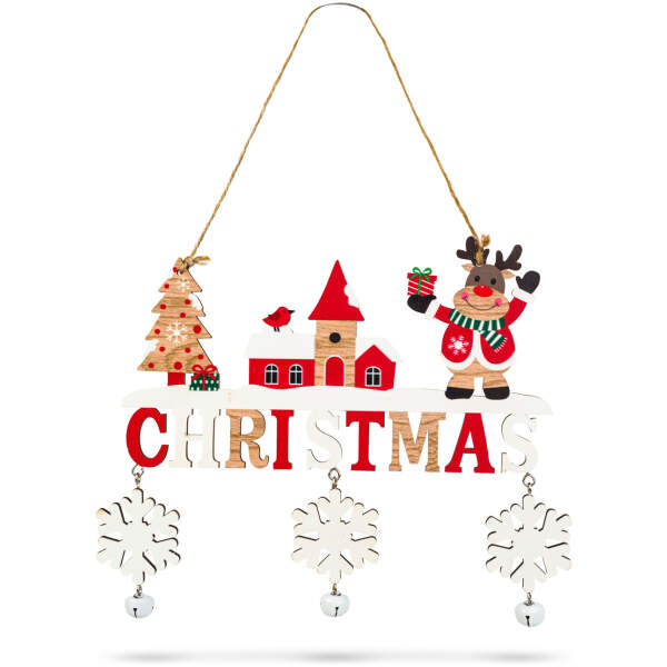 Afbeelding van Kerstdecoratie - hangend - hout - met bel - 23 x 20 cm - 2 soorten 1 Stuks [59742] - 03 59742 web