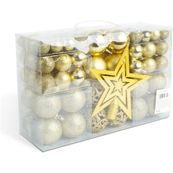 Afbeelding van Kerstboomversieringsset – 100 kerstballen + boomtopper – goud 1 Stuks [EDO-3082] - 03 EDO 3082 web