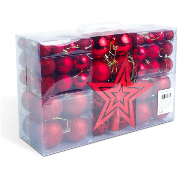 Afbeelding van Kerstversieringsset - 100 kerstballen + boomtopper - rood 1 Stuks [EDO-3084] - 03 EDO 3084 web